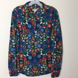 Merona Blue Floral Half Button Down Blouse